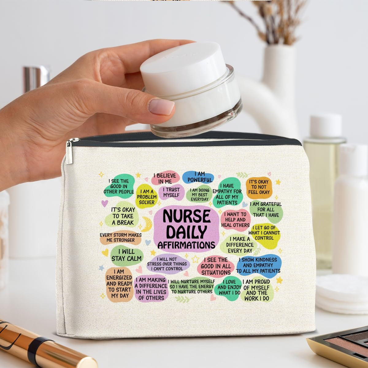 Nurse Gifts Makeup Bag, Nurse Gift for Christmas Birthday Graduation, Nurse Affirmations Nurse Mental Health Gift Cosmetic Bag