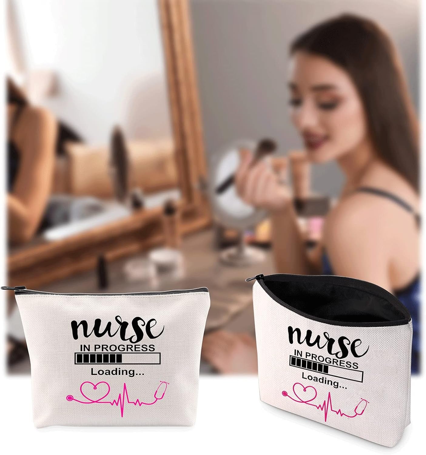 Nurse Bag Nurse Gift Nursing S Nurse Student Gift Nurse in Progress Student Make up Bag Cosmetic Bag Gift for Nurse (Nurse in Progress White)