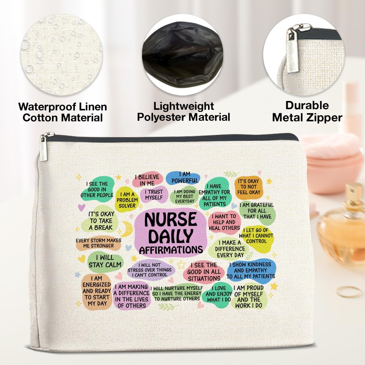 Nurse Gifts Makeup Bag, Nurse Gift for Christmas Birthday Graduation, Nurse Affirmations Nurse Mental Health Gift Cosmetic Bag