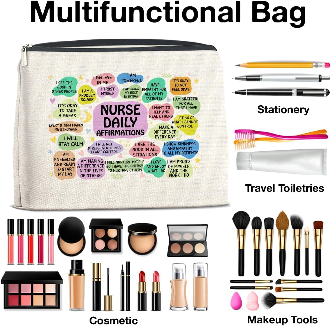 Nurse Gifts Makeup Bag, Nurse Gift for Christmas Birthday Graduation, Nurse Affirmations Nurse Mental Health Gift Cosmetic Bag