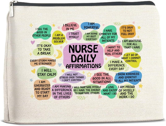 Nurse Gifts Makeup Bag, Nurse Gift for Christmas Birthday Graduation, Nurse Affirmations Nurse Mental Health Gift Cosmetic Bag