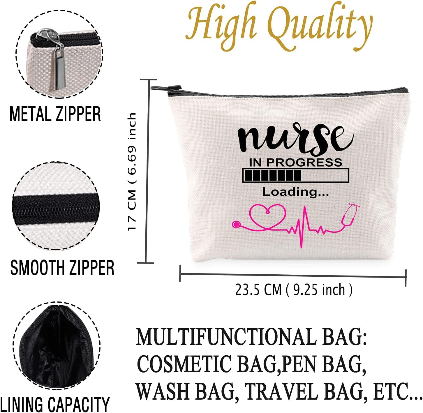 Nurse Bag Nurse Gift Nursing S Nurse Student Gift Nurse in Progress Student Make up Bag Cosmetic Bag Gift for Nurse (Nurse in Progress White)