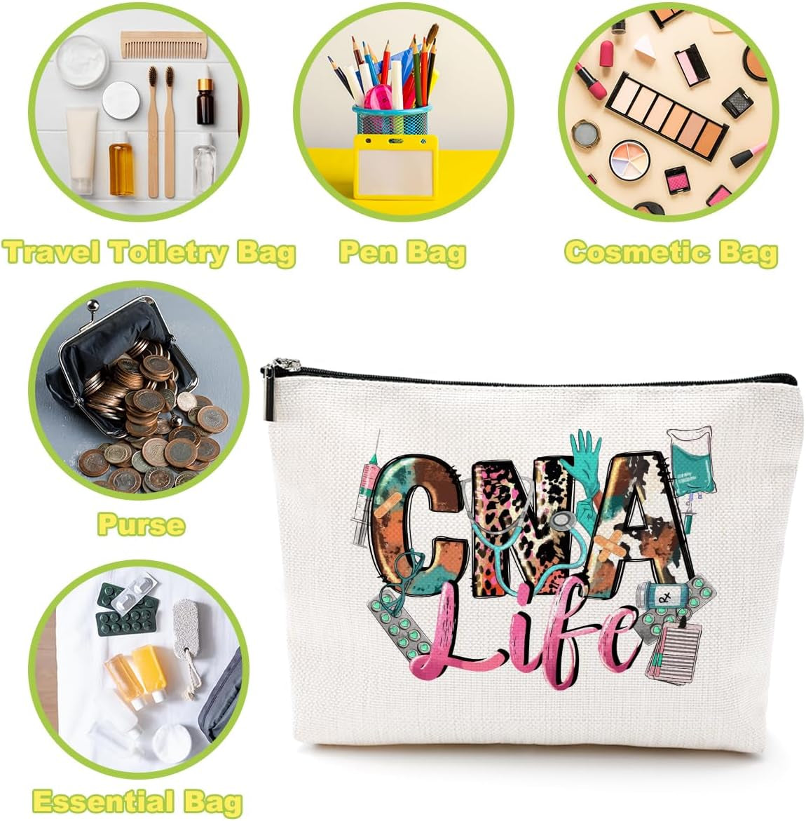 CNA Nurse Gifts Nurses Bag Nursing Nurse Accessories for Work Cosmetic Bag Nurses Week Nursing Graduation Christmas RN Appreciation Birthday Gift Makeup Bag Funny Gifts for Women RN Stundent